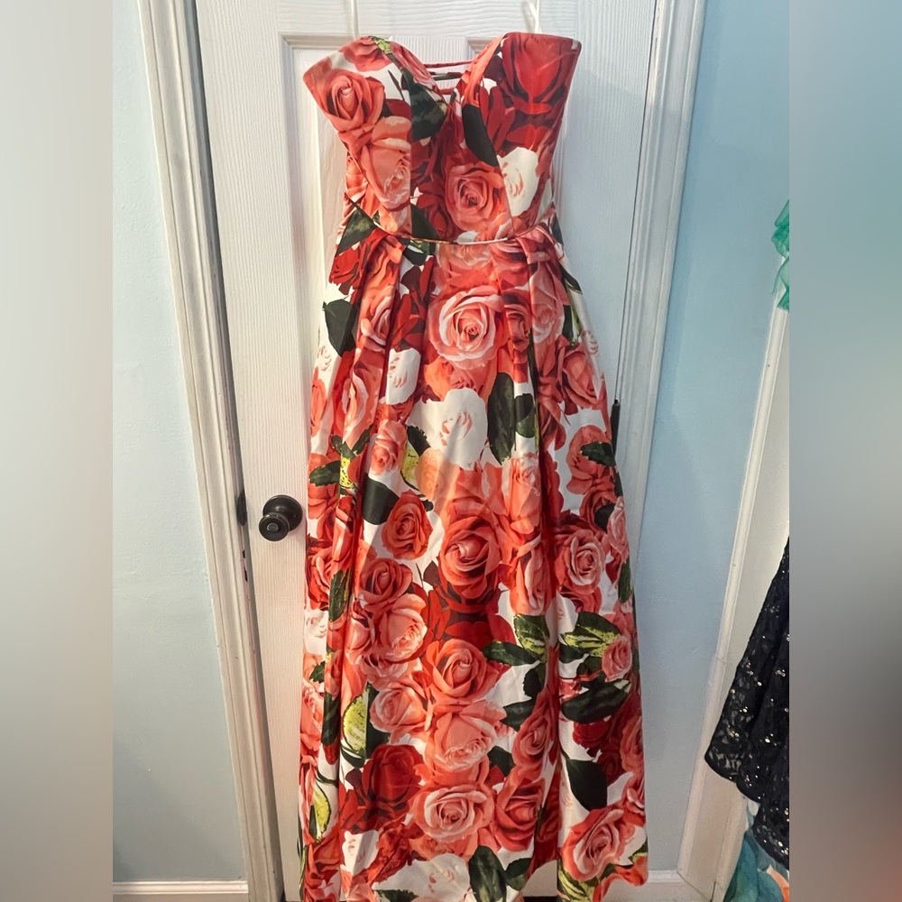 Floral Maxi Dress with Red Roses